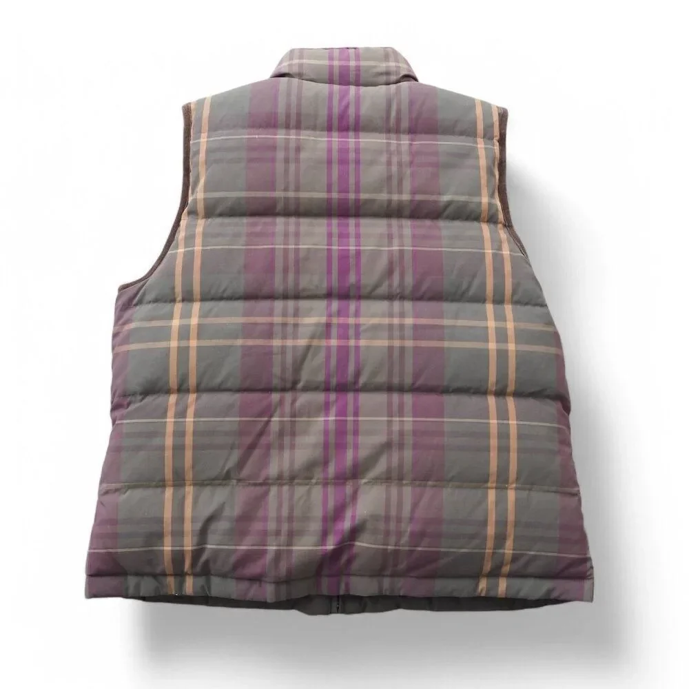 Ralph Lauren Premium Goose‎ Down Reversible Plaid Full Zip Vest Olive Women's L